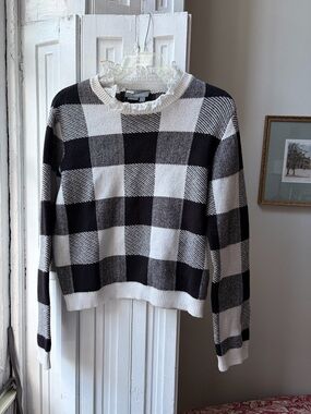 Anthropologie/ Nuuly Plaid Ruffle Neck Women's Sweater